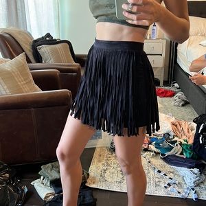 Fringe black mini skirt